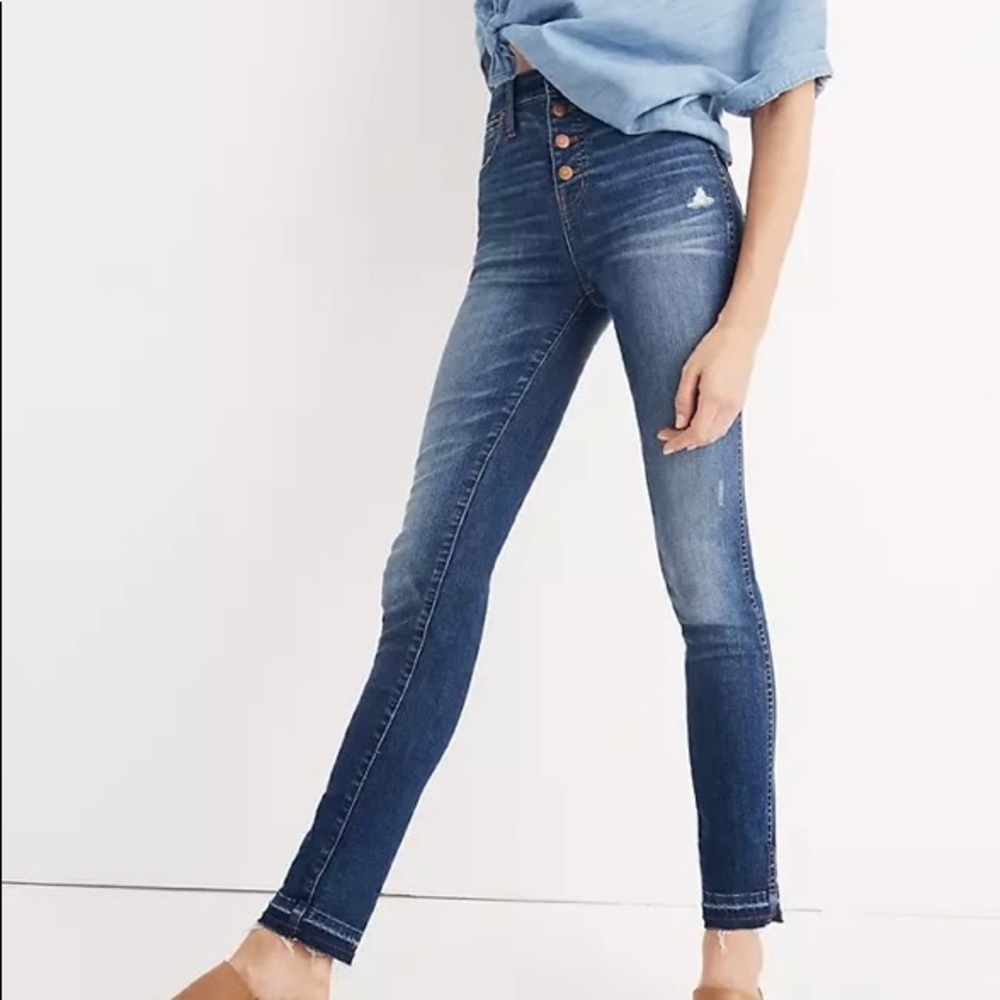 Madewell 10 inch button fly skinny raw edge hems